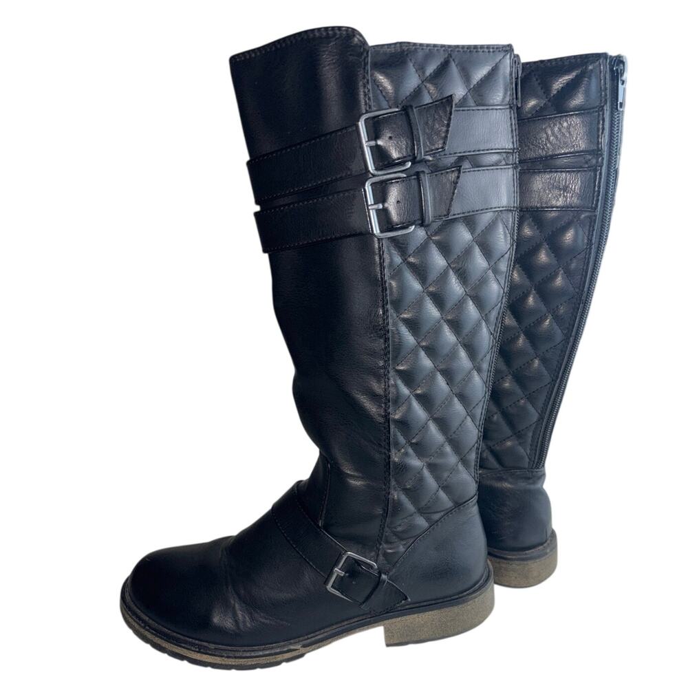 Steve Madden Black Tall Boots with Quilted Accent and Buckle Details Size 5 - Picture 5 of 11